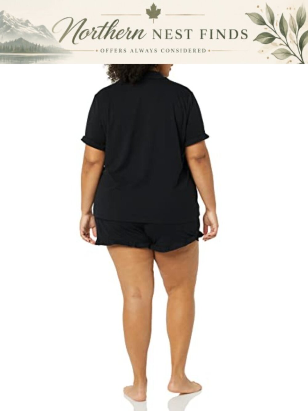 Cotton Modal Short Pajama Set Ruffle Detail Notch Collar - Picture 3 of 6